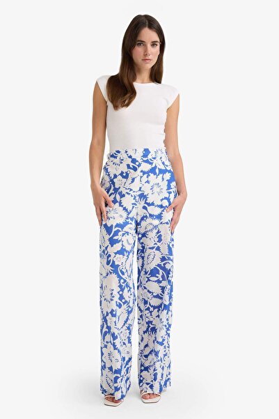 DeFacto Wide Leg Çift Cepli Yüksek Bel Geniş Paça Desenli Vual Palazzo Pantolon F1470AX25SM