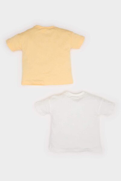 DeFacto Erkek Bebek Yenidoğan Bisiklet Yaka Dinozor Baskılı Penye 2'li Kısa Kollu Tişört E8232A525SM