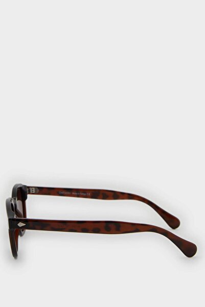 DeFacto Men's Round Coffee Plastic Frame Coffee Glass Polarized Sunglasses F0575Axns