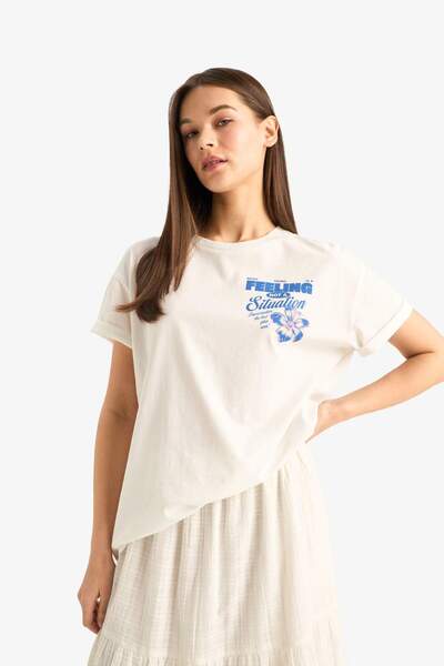 DeFacto Μπλουζάκι με κοντό μανίκι με φαρδύ λαιμόκοψη με στάμπα στην πλάτη F1774AX25SM