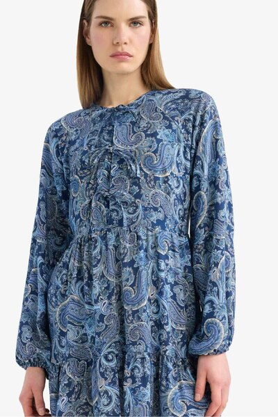 DeFacto Bisiklet Yaka Desenli Uzun Kollu Mini Elbise E6612AX25SP