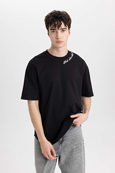 DeFacto %100 Pamuk Boxy Fit Bisiklet Yaka Baskılı Kısa Kollu Tişört C2135AX25SM