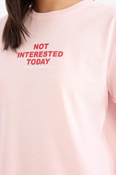 DeFacto Μπλουζάκι με κοντό μανίκι από χτενισμένο βαμβάκι με στάμπα Relax Fit Crew Neck F2092AX25SM