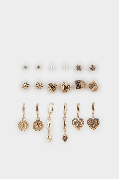 DeFacto Women's 9-Piece Gold Earrings E8551Axns