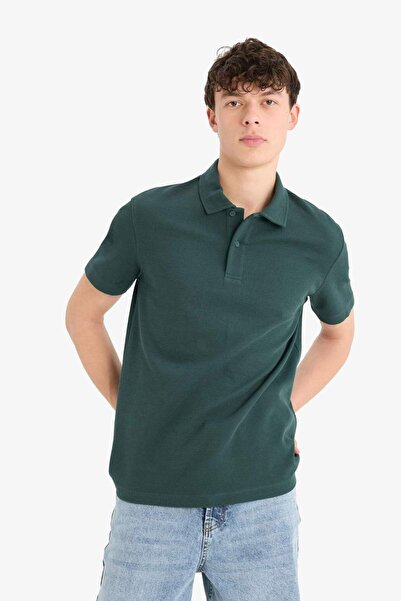 DeFacto Regular Fit Polo Neck Textured Basic Plain Short Sleeve T-Shirt B4939Ax25Sm