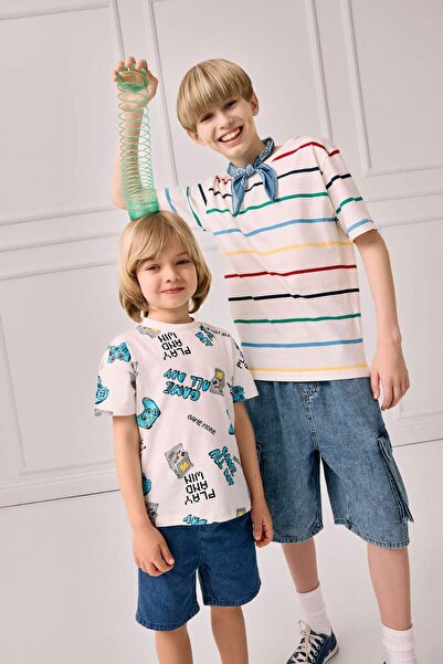 DeFacto Μπλουζάκι με ριγέ κοντομάνικο γιακά για αγόρια D7866A825SM