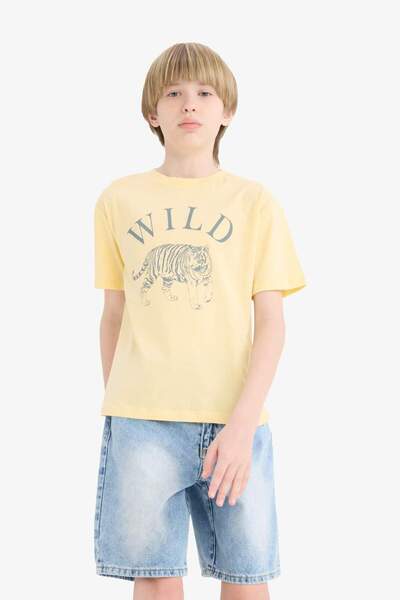 DeFacto Boy's Crew Neck Printed Short Sleeve T-Shirt F0181A825Sm