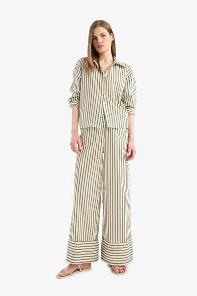 DeFacto Loose Fit Çizgili Poplin Uzun Kollu Gömlek F0403AX25SM