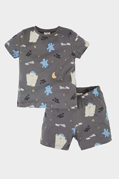 DeFacto Erkek Bebek Pijama Takımı Desenli Kısa Kollu Penye Üst Beli Lastikli Şort E1180A525HS