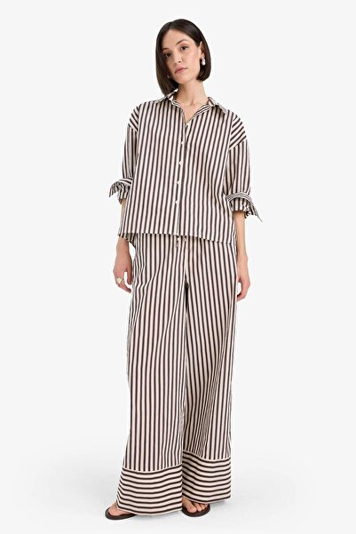 DeFacto Afra x Loose Fit Çizgili Poplin Uzun Kollu Gömlek F0403AX25SM