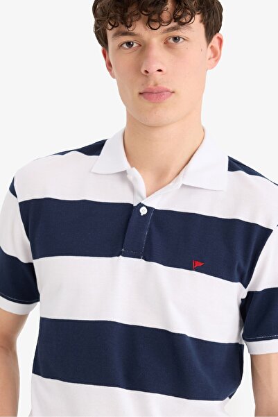 DeFacto 100% Cotton Regular Fit Polo Neck Striped Short Sleeve T-Shirt D7934Ax25Sp