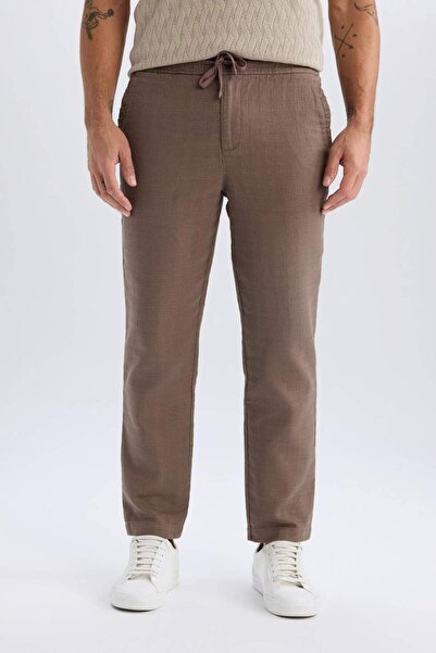 DeFacto %100 Pamuk Yazlık Jogger Pantolon Regular Fit Normal Kesim Keten Görünümlü Düz Paça Cepli B4138AX25S