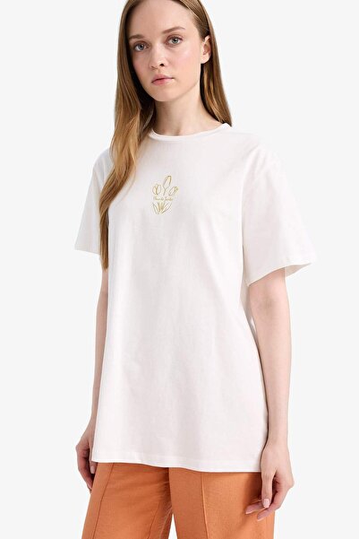 DeFacto Regular Fit Crew Neck Printed Short Sleeve T-Shirt Tunic F5123Ax25Sm