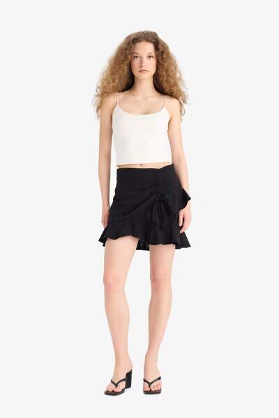 DeFacto Normal Bel Basic Plain Linen Look Flared Mini Skirt C8847Ax25Sm