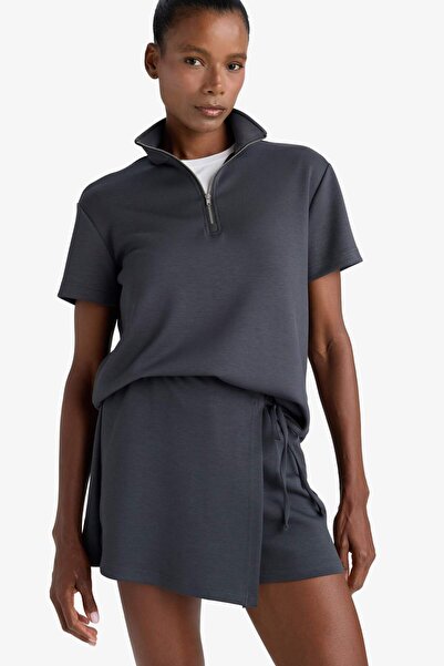 DeFacto Tricou cu mânecă scurtă din modal cu guler vertical DeFactoFit E2931AX25SM