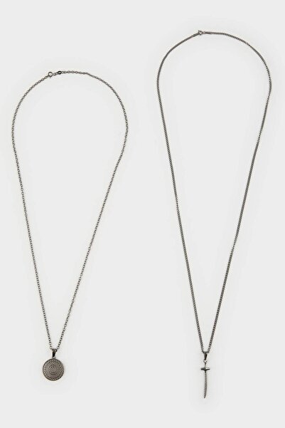 DeFacto Atolyewolf X Men's Sword Shield Figured Chain 2-Piece Necklace E6290Axns