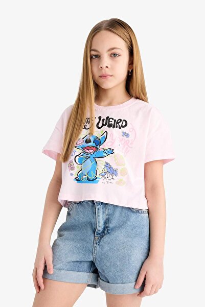 DeFacto Disney Lilo & Stitch Kurzarm-T-Shirt für Mädchen mit Rundhalsausschnitt E6507A825HS