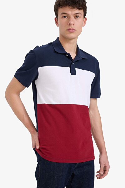 DeFacto 100% Cotton Regular Fit Polo Neck Color Block Short Sleeve T-Shirt D7940Ax25Sp