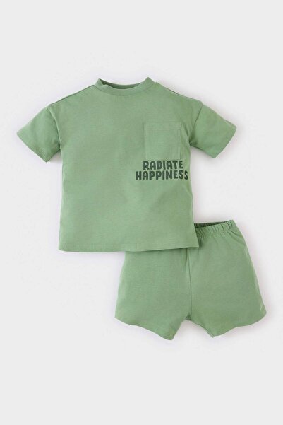 DeFacto 2-teiliges Set für Babys, bedrucktes Kurzarm-T-Shirt, Shorts mit elastischem Bund, E8741A525SM