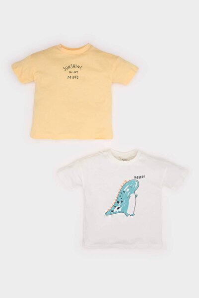 DeFacto Baby Boy Newborn Crew Neck Dinosaur Printed Combed Cotton 2-Piece Short Sleeve T-Shirt E8232A525Sm
