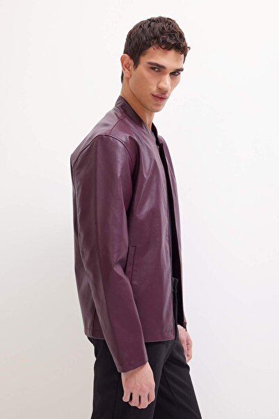 DeFacto Su Geçirmez Slim Fit Dar Kesim Dik Yaka Fermuarlı Suni Der Ceket Mont D8525AX25SP