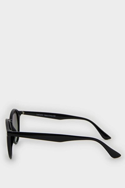 DeFacto Men's Round Black Plastic Frame Black Glass Polarized Sunglasses F0579Axns
