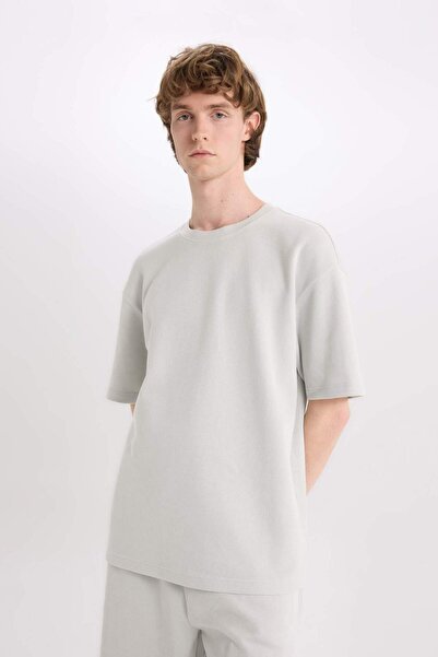 DeFacto 100% Cotton Boxy Fit Crew Neck Short Sleeve T-Shirt E0493Ax25Sm