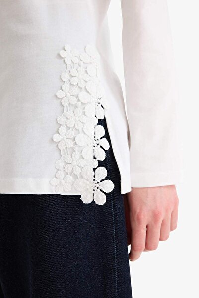 DeFacto Regular Fit Bisiklet Yaka Dantelli Uzun Kollu Tesettür Tişört Tunik F1812AX25SM