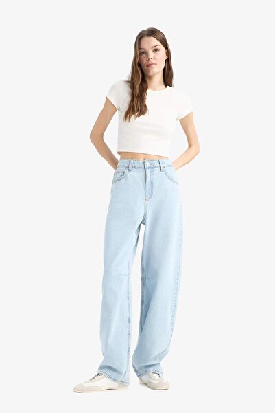 DeFacto Baggy Fit Yüksek Bel Düz Paça Jean Pantolon E1684AX25SM