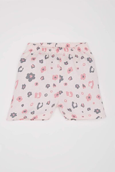 DeFacto Kız Bebek Pijama Takımı Kısa Kollu Penye Üst Beli Lastikli Şort E1549A525HS