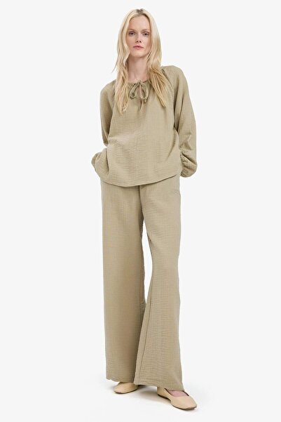 DeFacto Wide Leg Muslin Fabric Palazzo Pants Double Pockets High Waist Wide Leg E3934Ax25Sm