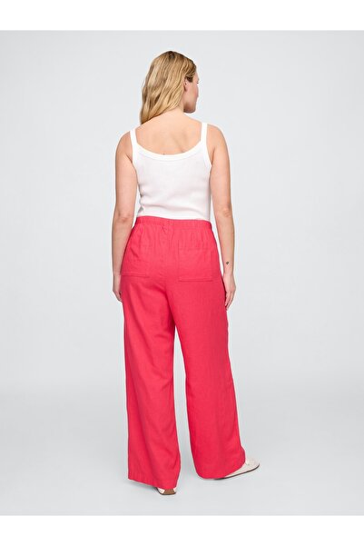 GAP Kadın Kırmızı Mid Rise Keten Karışımlı Pull-On Wide-Leg Pantolon