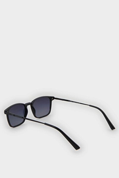 DeFacto Men's Square Black Plastic Frame Black Glass Polarized Sunglasses F0580Axns