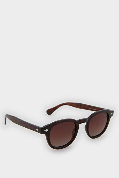 DeFacto Men's Round Coffee Plastic Frame Coffee Glass Polarized Sunglasses F0575Axns