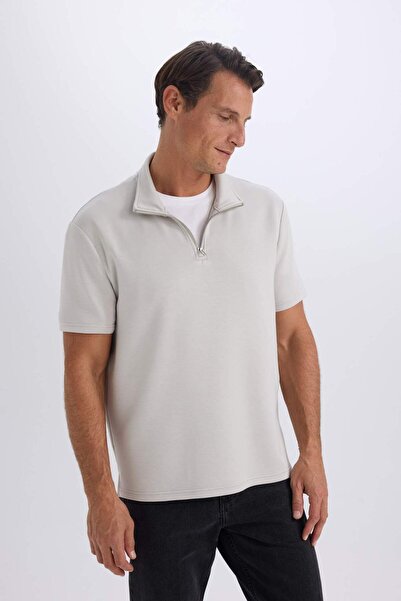 DeFacto Regular Fit Stand Collar Half Zipper Heavy Fabric Short Sleeve T-Shirt B6502Ax25Sp