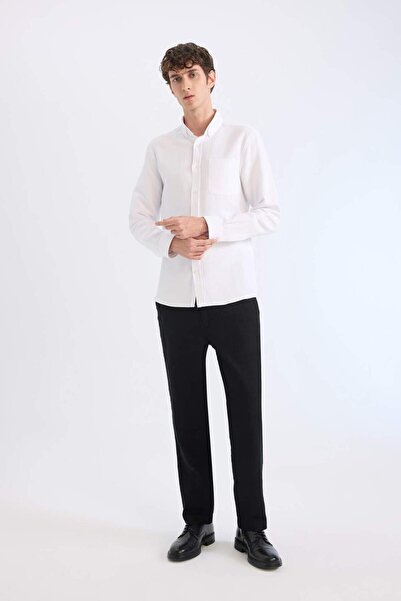 DeFacto 100% Cotton Summer Jogger Pants Regular Fit Regular Cut Linen Look Straight Leg with Pockets B4138Ax25S