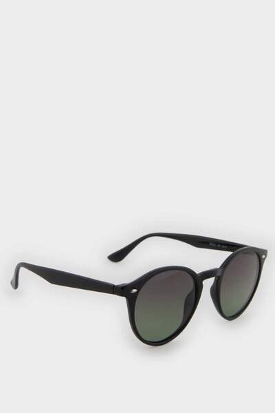 DeFacto Men's Round Gray Plastic Frame Black Glass Polarized Sunglasses F0579Axns