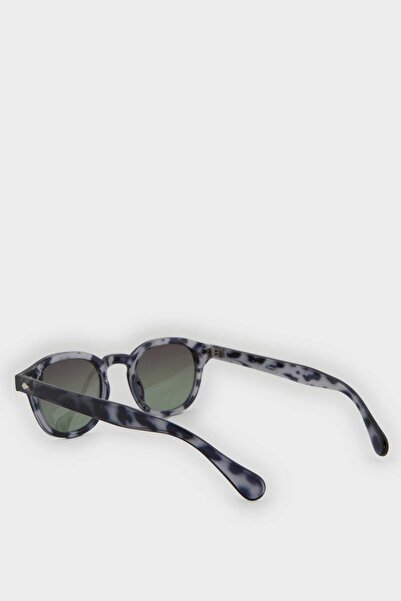 DeFacto Men's Round Patterned Plastic Frame Black Glass Polarized Sunglasses F0575Axns