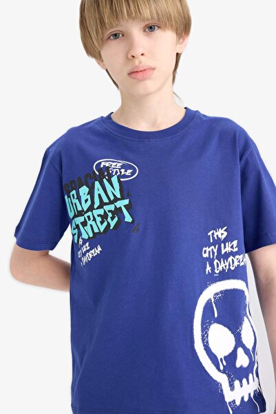 DeFacto Tricou cu mânecă scurtă cu imprimeu pentru băiat E7491A825SM