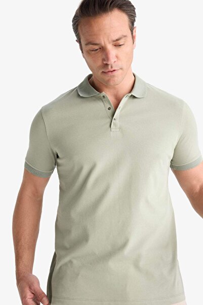 DeFacto Slim Fit Slim Fit Polo Neck Short Sleeve Textured Basic Solid T-Shirt T5259Az25Sm