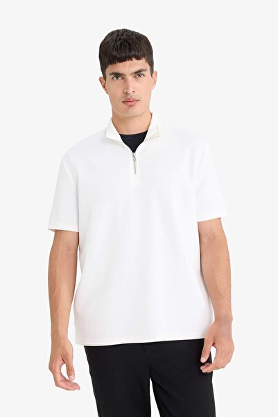 DeFacto Regular Fit Stehkragen Halbreißverschluss Schwerer Stoff Kurzarm T-Shirt B6502AX25SP