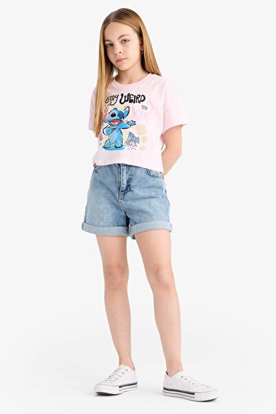DeFacto Disney Lilo & Stitch Kurzarm-T-Shirt für Mädchen mit Rundhalsausschnitt E6507A825HS