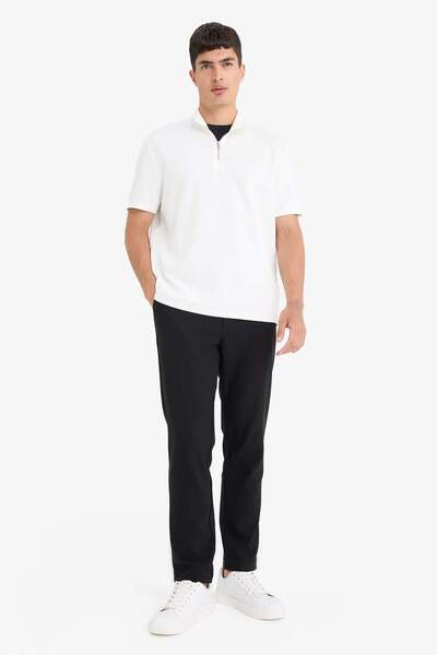 DeFacto Regular Fit Stand Collar Half Zipper Heavy Fabric Short Sleeve T-Shirt B6502Ax25Sp
