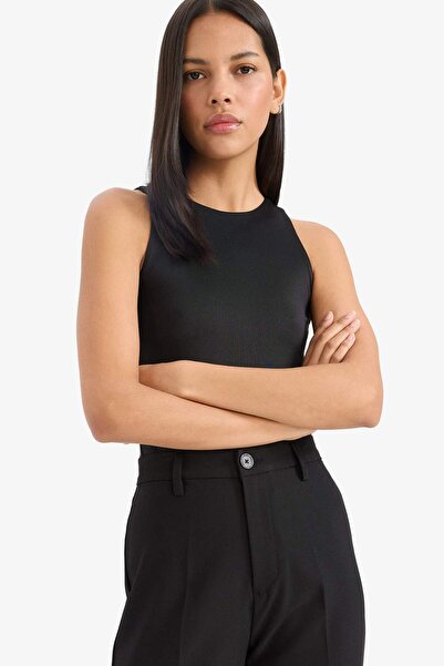 DeFacto Slim Fit Dar Kesim Halter Yaka Basic Düz Çıtçıtlı Body F0357AX25SM
