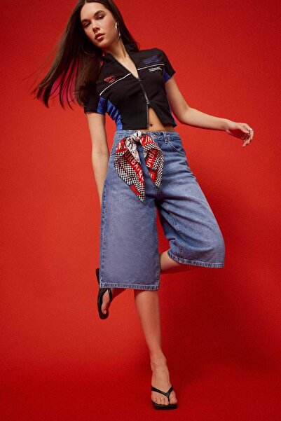 DeFacto Coool Fitted Fermuarlı Dik Yaka Baskılı Kısa Kollu Hırka F1969AX25SM