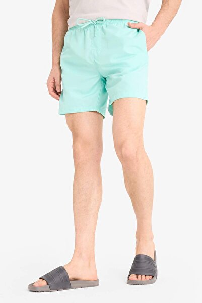 DeFacto Reguläre Passform, kurze Größe, Taschen, Netzstoff, gefütterte Taille, Schnürung, einfarbig, leichte Stoff-Badeshorts E5133AXNS