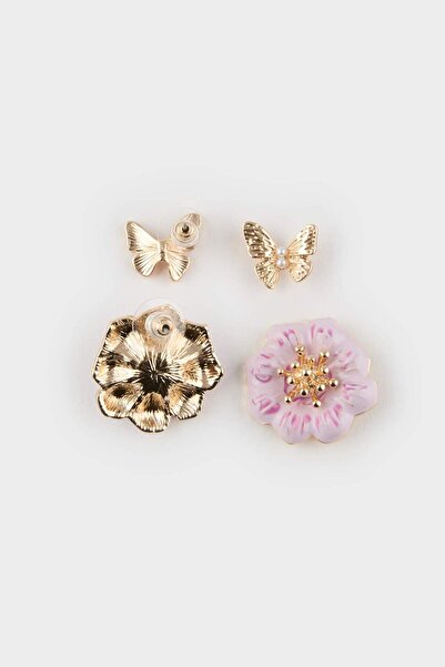 DeFacto Kadın 2li Çiçekli Kelebekli Gold Küpe E8032AXNS