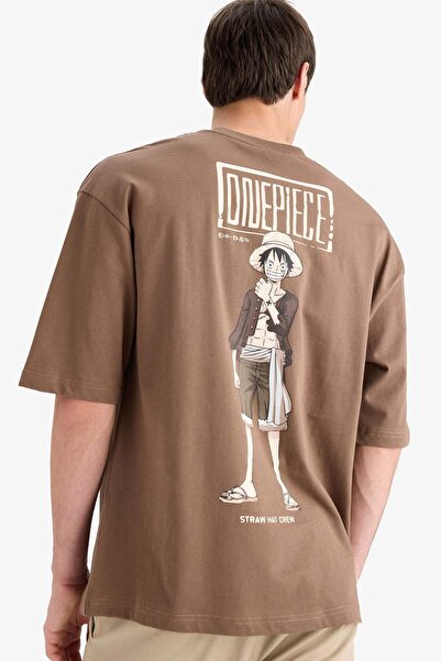 DeFacto Μπλουζάκι με κοντό μανίκι από 100% βαμβάκι, με στάμπα στην πλάτη, με λαιμόκοψη E0713AX25SM