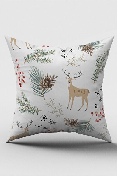SasoHome Pinecones and Deers Patterned Digital Printed Throw Pillow Cover