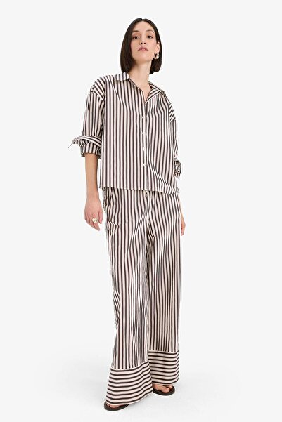 DeFacto Afra x Loose Fit Çizgili Poplin Uzun Kollu Gömlek F0403AX25SM